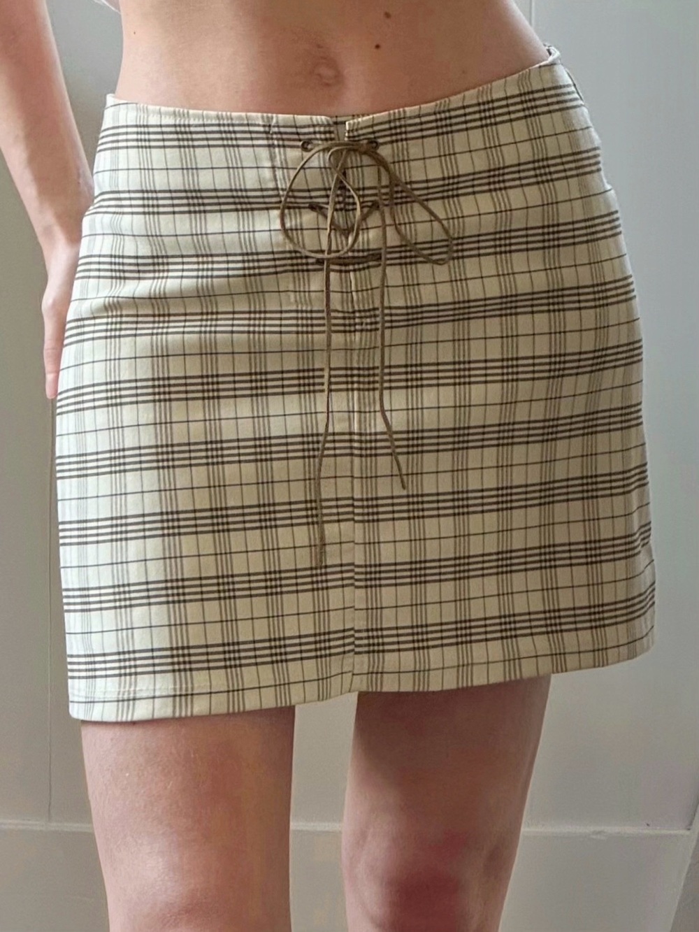 Vintage 90s Plaid Lace-Up Mini Skirt | Made in USA | Size M